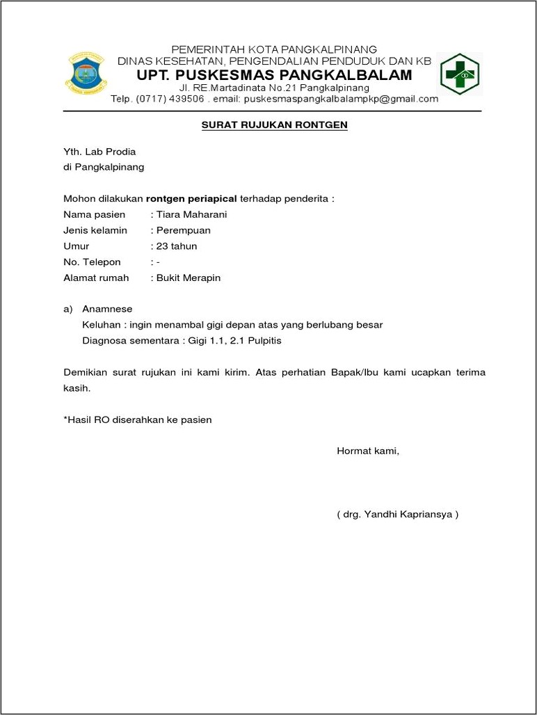 Contoh Surat Keterangan Hasil Rontgen