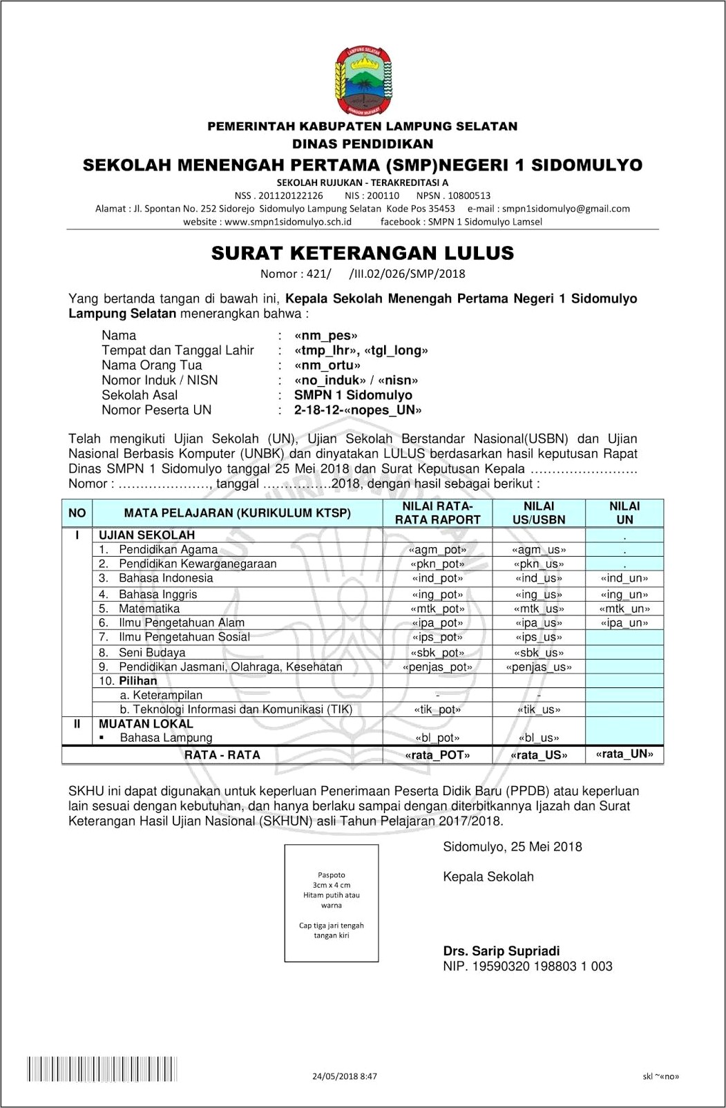 Contoh Surat Keterangan Hasil Ujian Smk 10 Surabaya