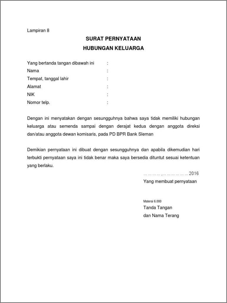 Contoh Surat Keterangan Hubungan Keluarga Doc