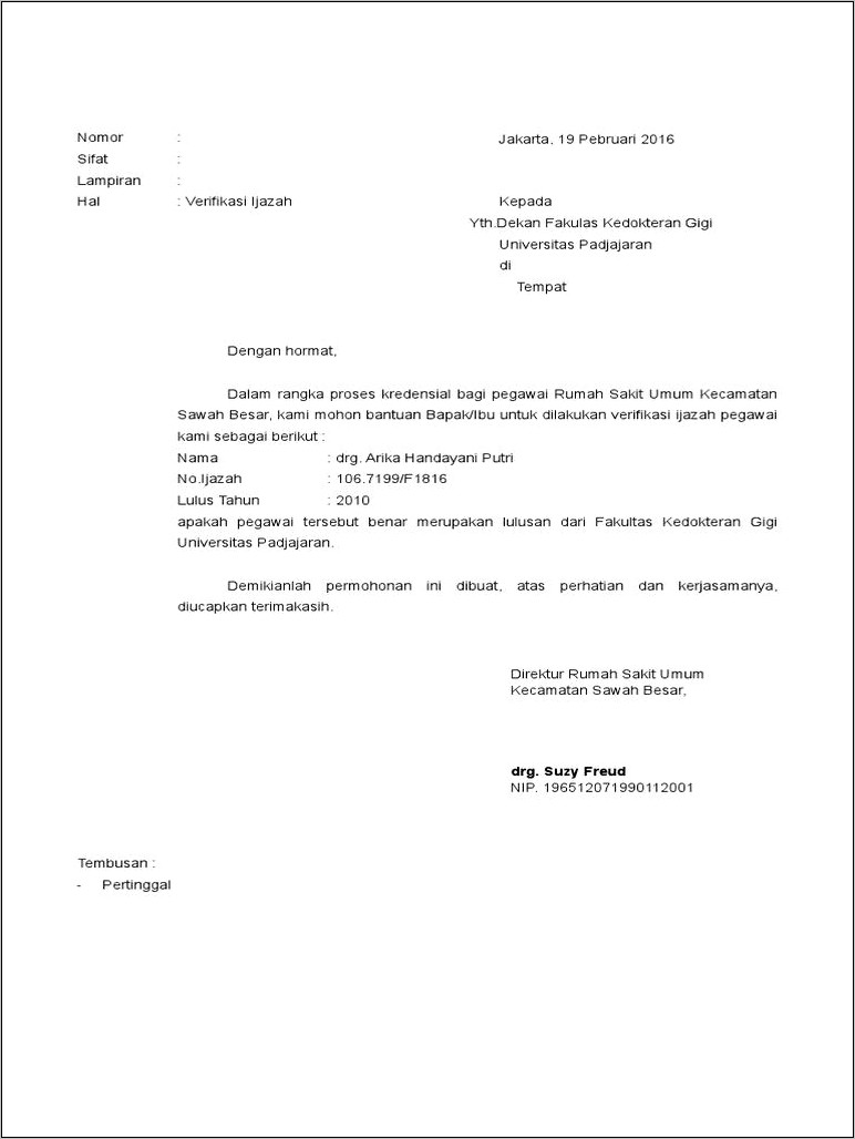 Contoh Surat Keterangan Ijazah Masih Dalam Proses