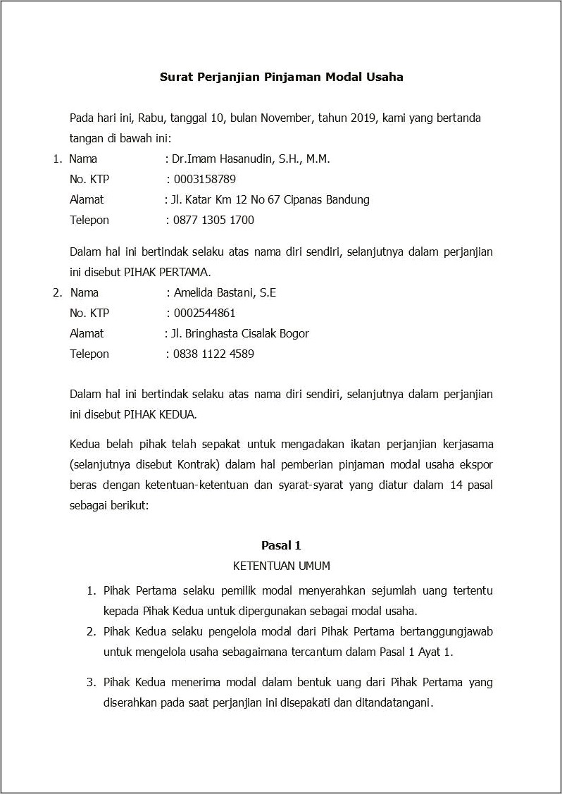 Contoh Surat Keterangan Investasi