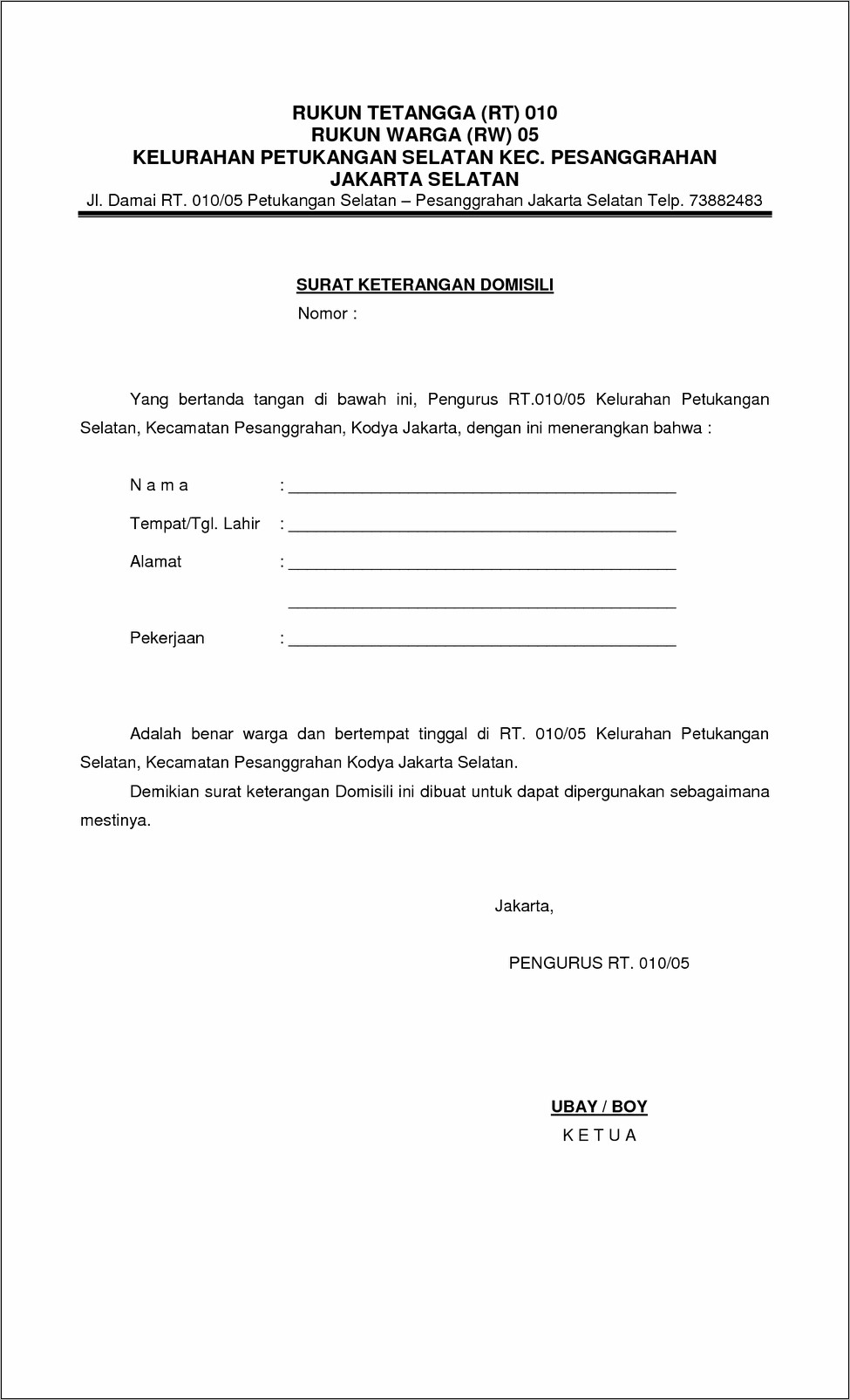 Contoh Surat Keterangan Izin Lingkungan Doc