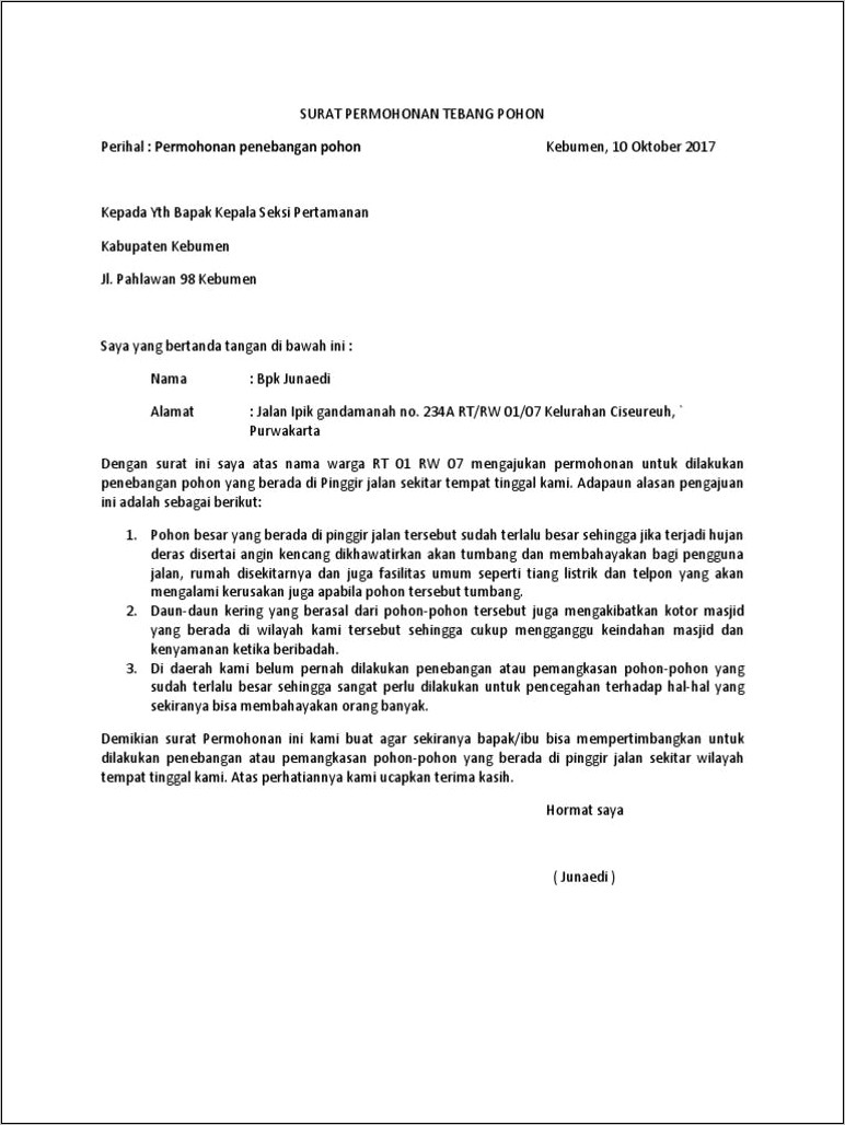 Contoh Surat Keterangan Izin Penebangan Kayu Di Kebun Milik Pribadi
