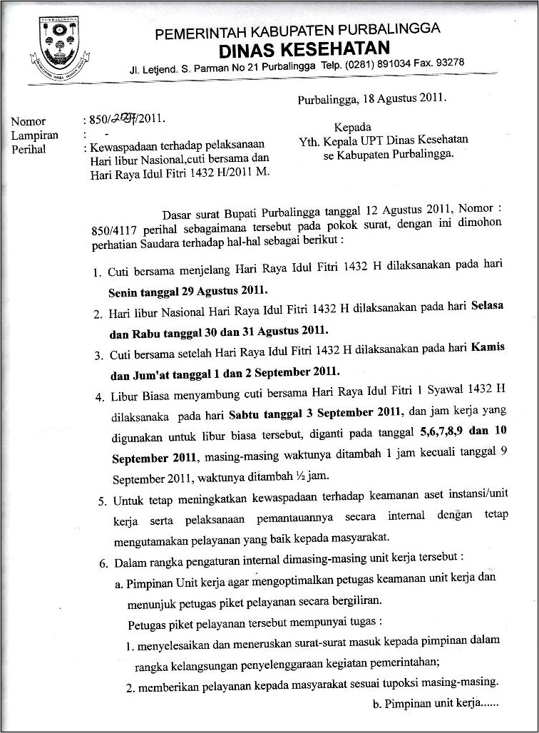 Contoh Surat Keterangan Jaga Piket
