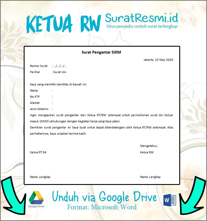 Contoh Surat Keterangan Jalan Keluarga Dari Rukun Tetangga