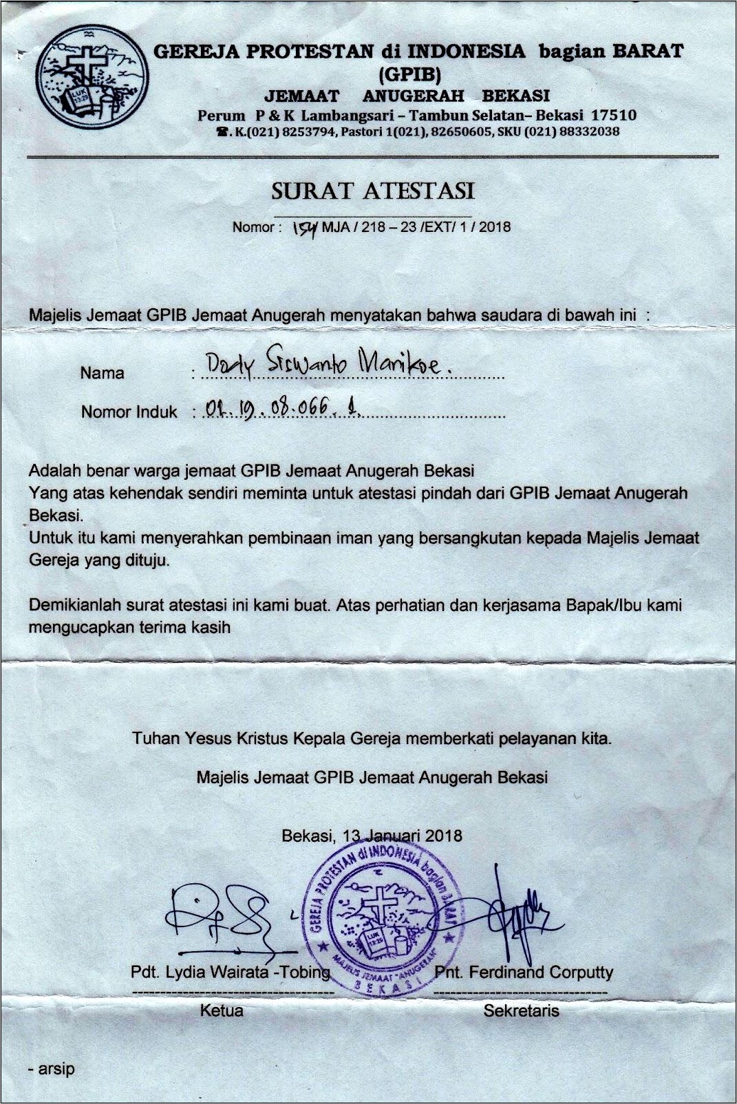 Contoh Surat Keterangan Jamat Kristen