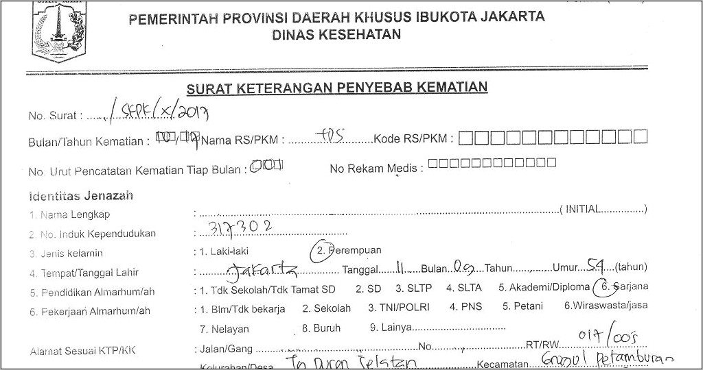 Contoh Surat Keterangan Jenazah Dari Kepolisian