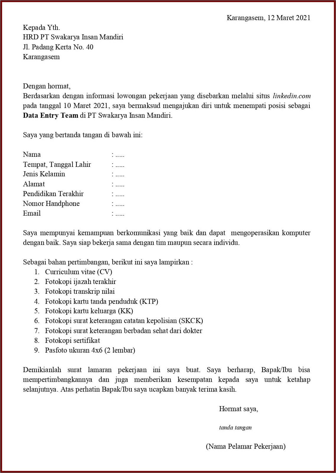 Contoh Surat Keterangan Jika Ijazah Dan Kartu Keluarga Tidak Sama