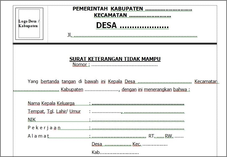 Contoh Surat Keterangan Kartu Keluarga