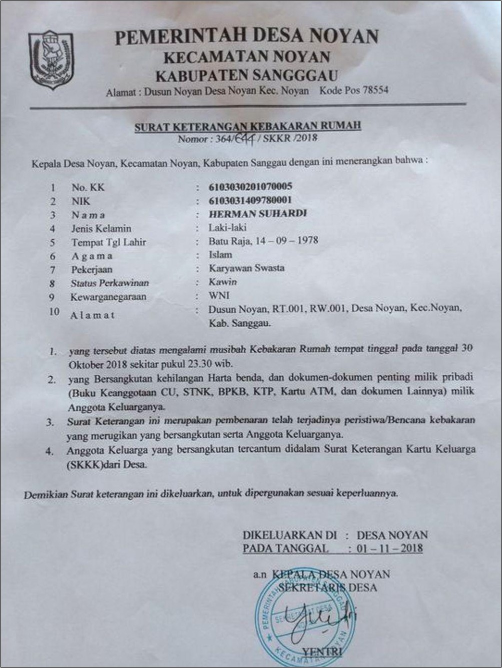 Contoh Surat Keterangan Kebakaran Dari Desa  Surat Keterangan  Desain