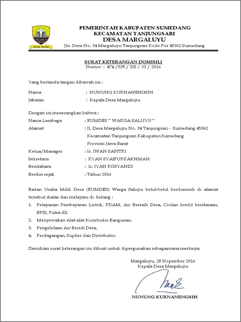 Contoh Surat Keterangan Keberadaan Organisasi