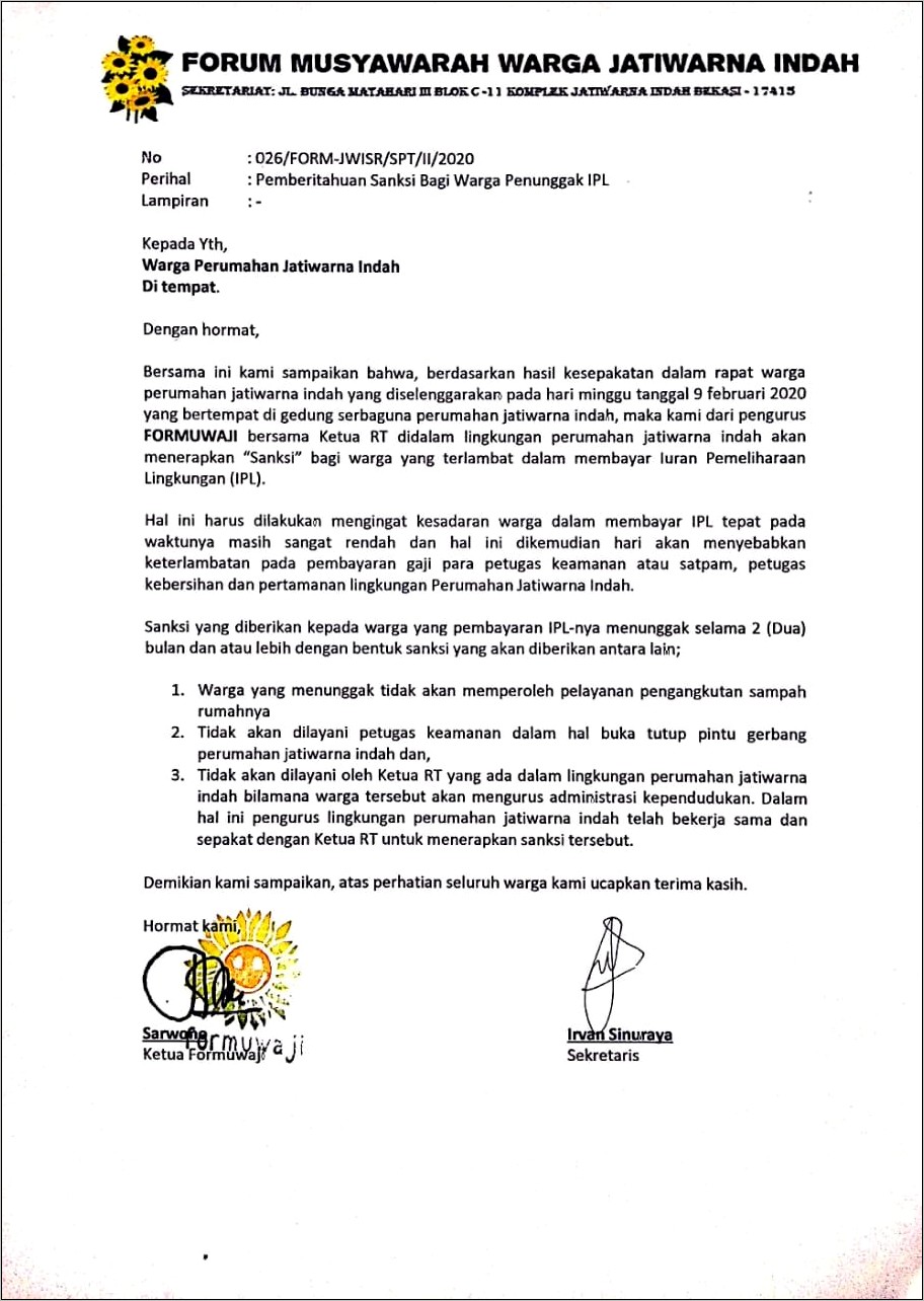 Contoh Surat Keterangan Kebersihan Dari Rt