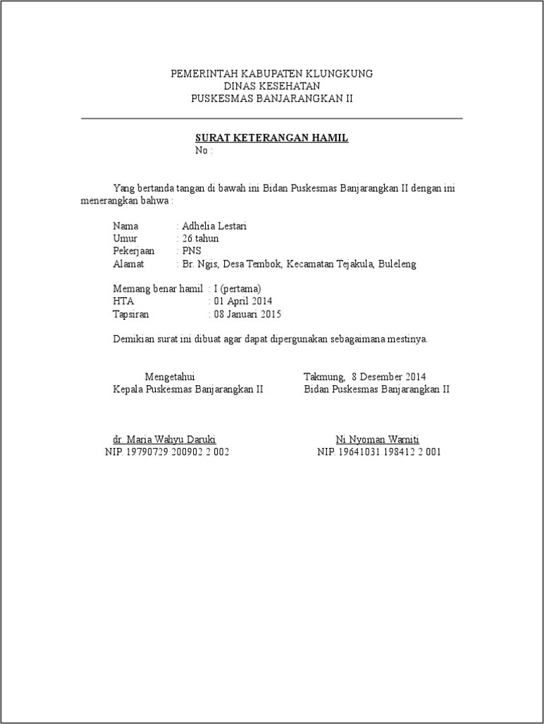 Contoh Surat Keterangan Kehamilan Dari Rumah Sakit