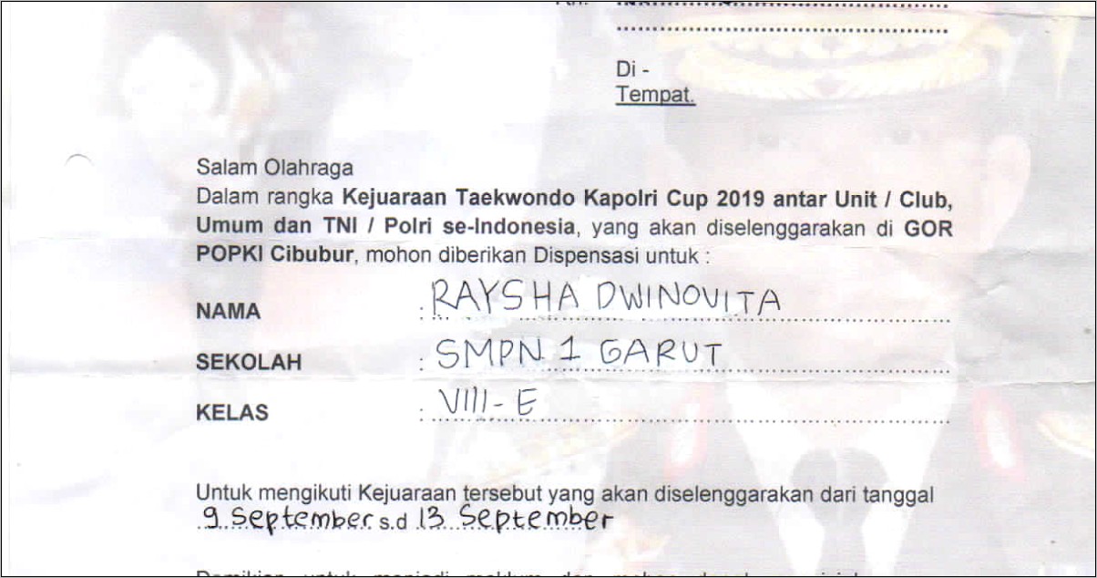 Contoh Surat Keterangan Kejuaraan Pencak Silat Nurmas Cup