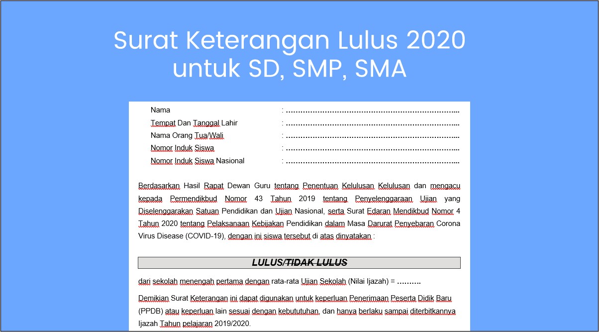 Contoh Surat Keterangan Kelulusan Sd