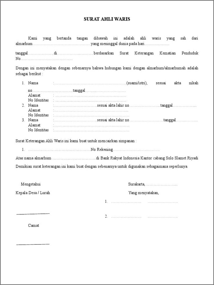 Contoh Surat Keterangan Kematina
