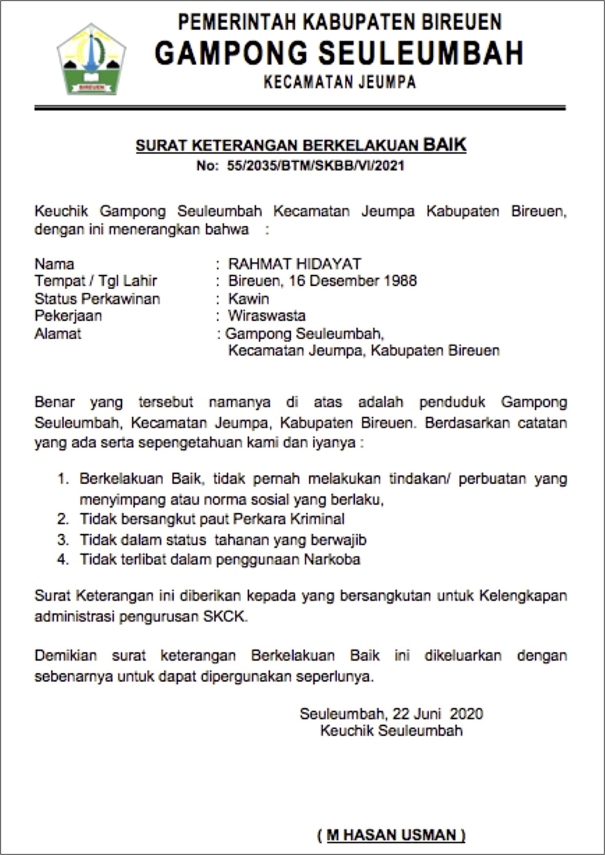 Contoh Surat Keterangan Kepala Desa Untuk Skck