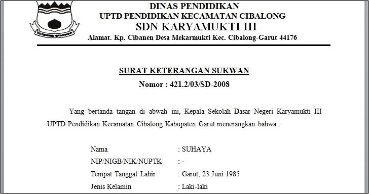 Contoh Surat Keterangan Kepala Sekolah Untuk Guru