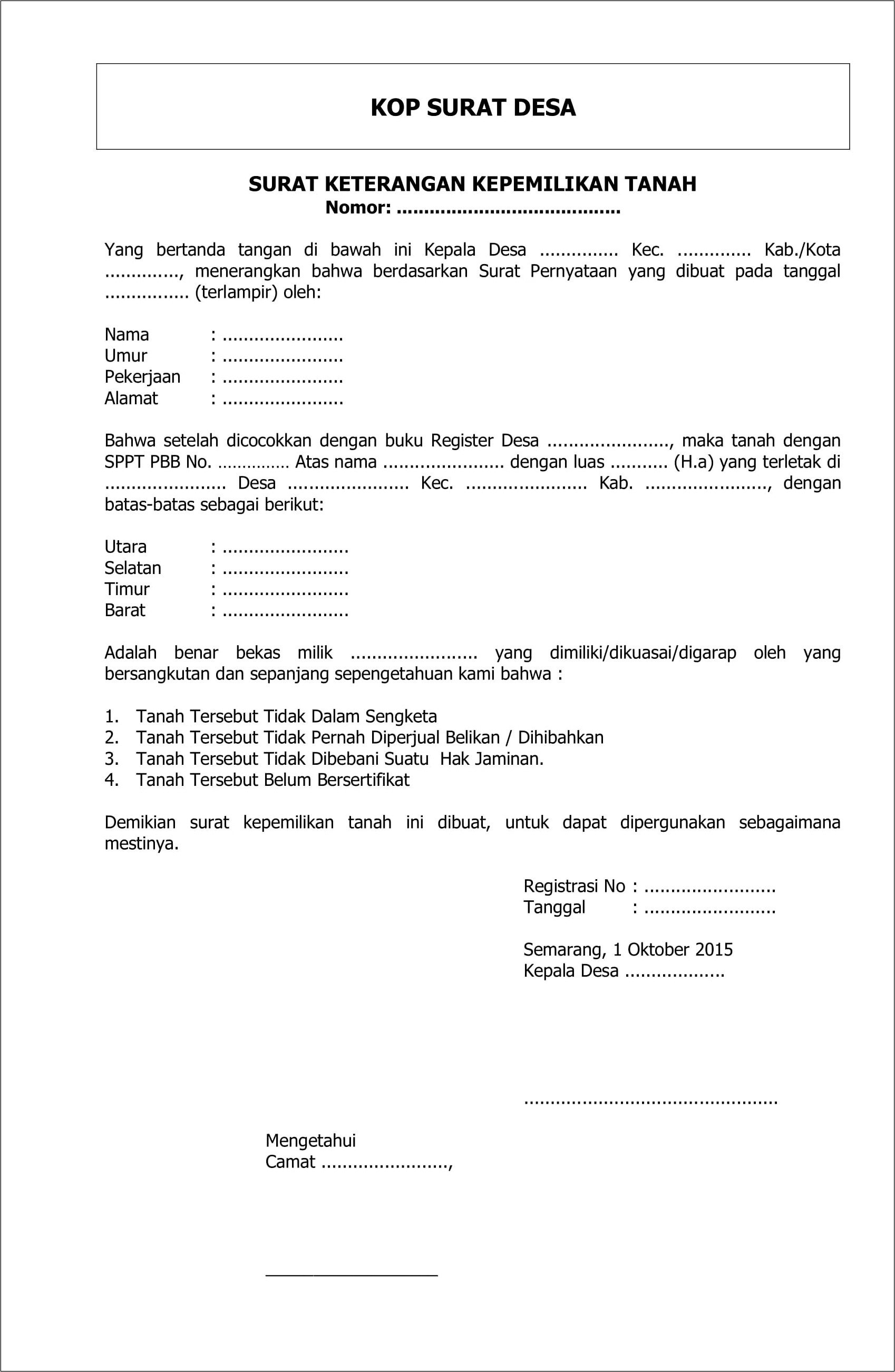 Contoh Surat Keterangan Kepemilikan Rumah Dari Kelurahan