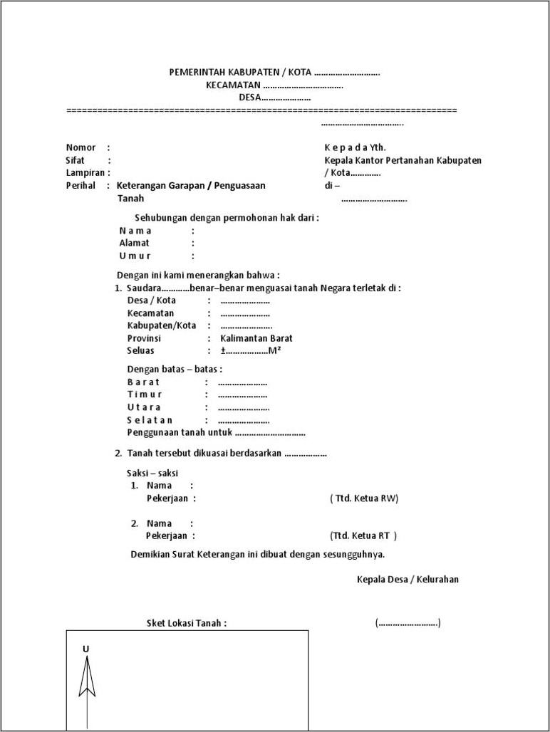 Contoh Surat Keterangan Kepemilikan Tanah Dari Desa Doc