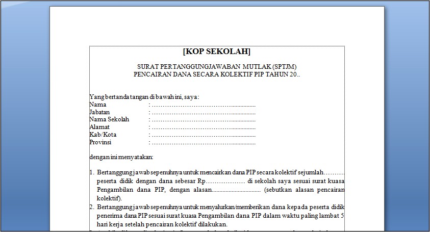 Contoh Surat Keterangan Kepsek Tentang Penerima Pip