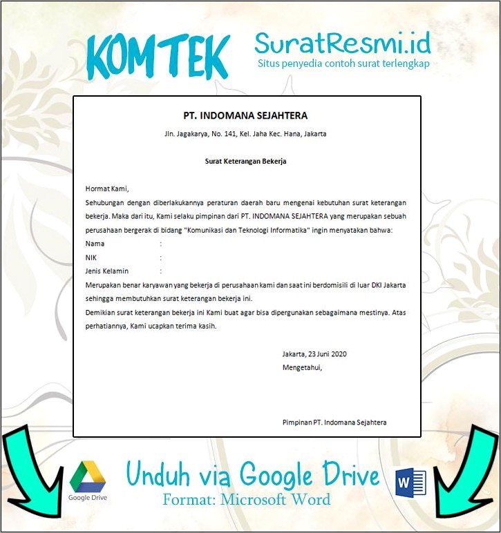 Contoh Surat Keterangan Kerja Imfi