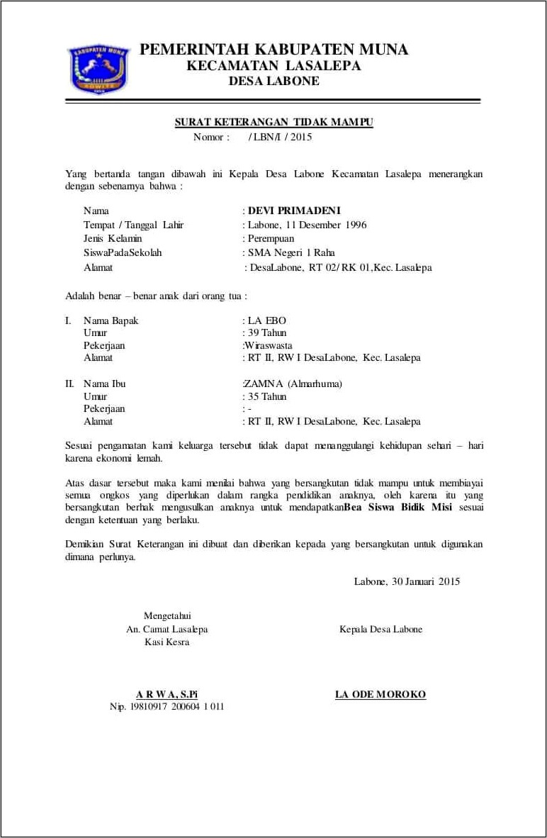 Contoh Surat Keterangan Kerja Kolektif