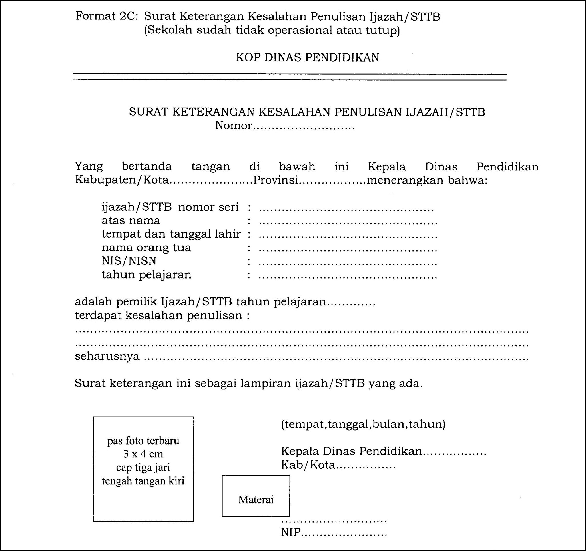 Contoh Surat Keterangan Kesalahan Nama Ijazah