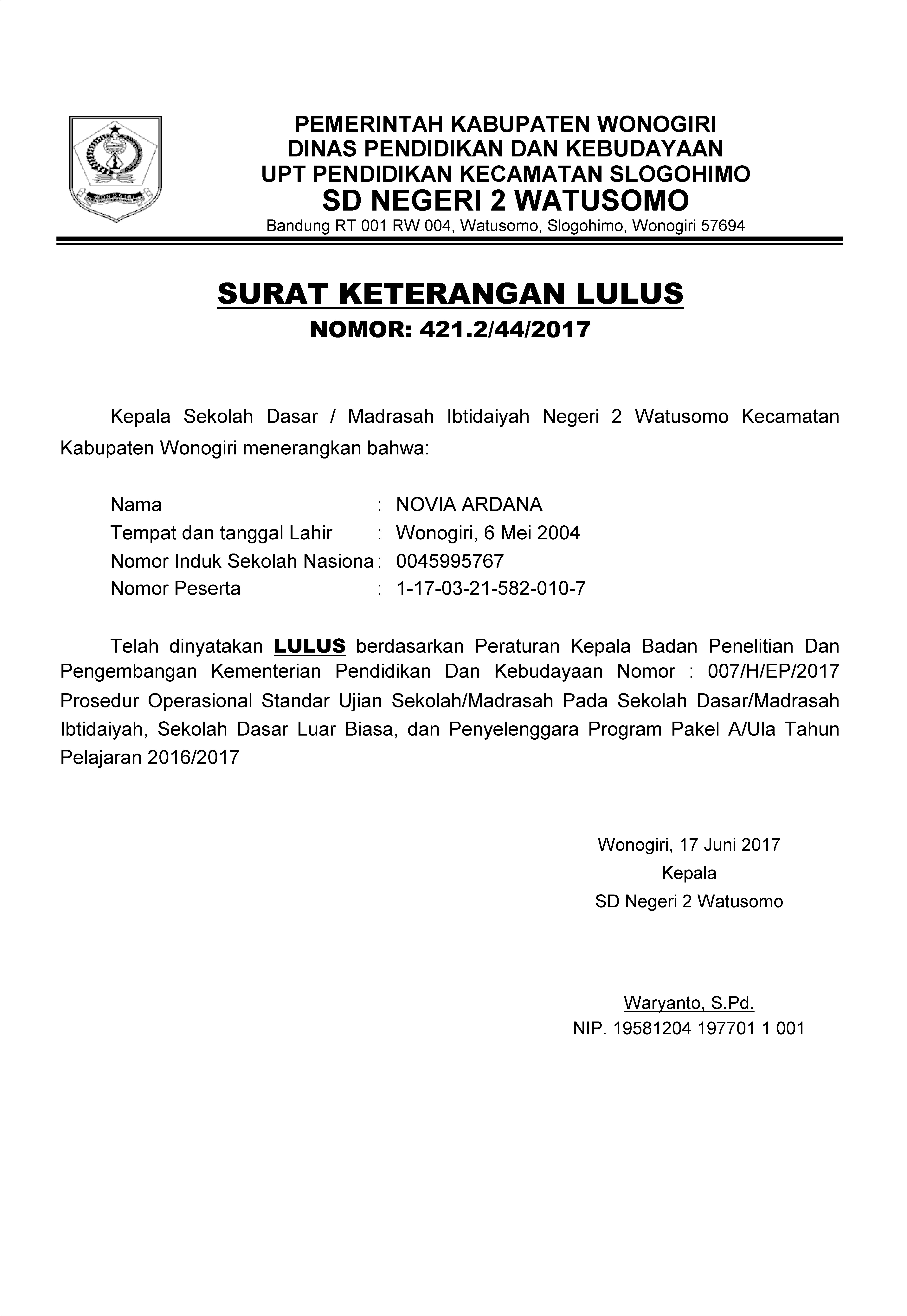 Contoh Surat Keterangan Kesalahan Penulisan Skhun