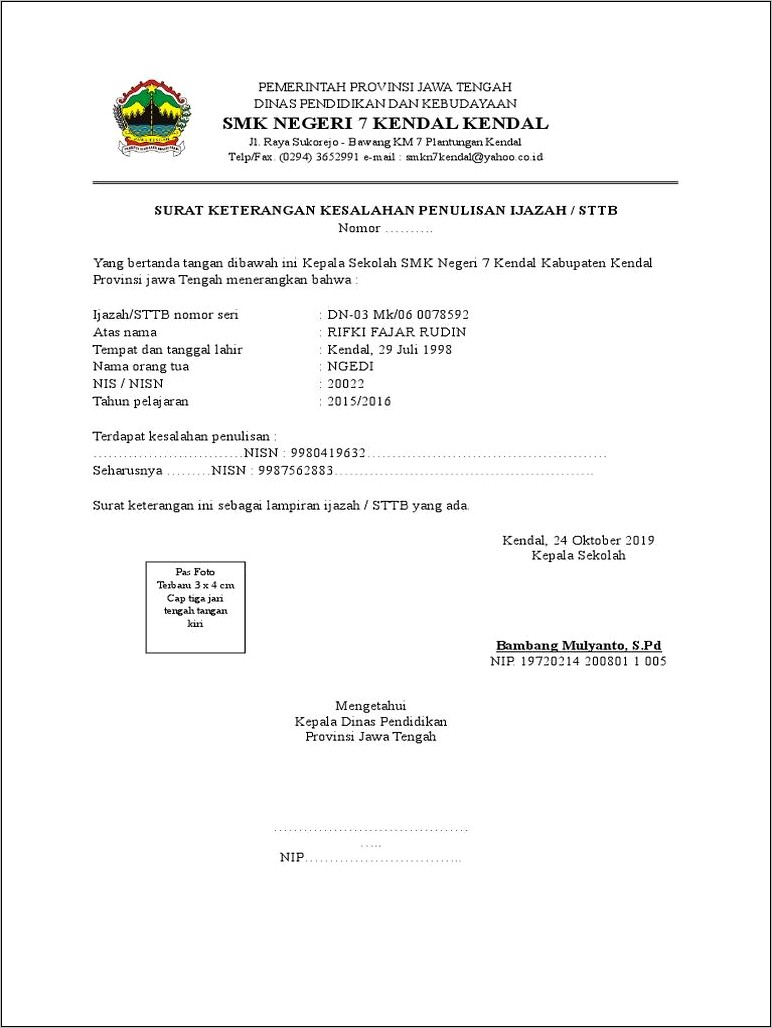 Contoh Surat Keterangan Kesalahan Penulisan Tanggal Lahir Di Shun