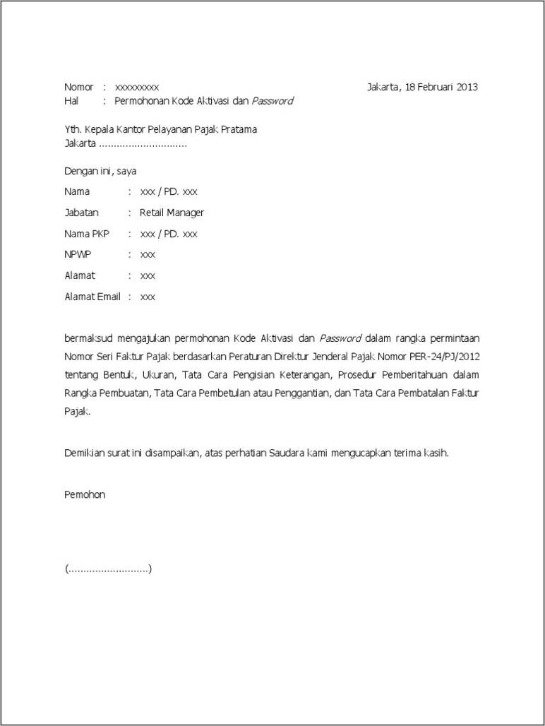 Contoh Surat Keterangan Keterlambatan Penerbitan Invoice