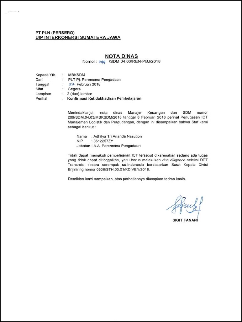 Contoh Surat Keterangan Ketidakhadiran