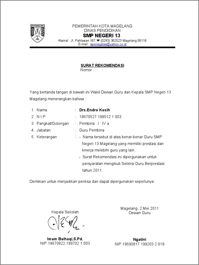 Contoh Surat Keterangan Kinerja Guru Dari Kepala Sekolahdco