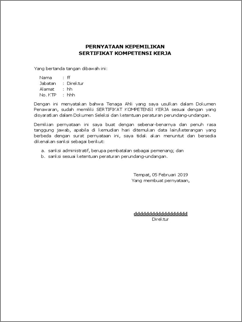 Contoh Surat Keterangan Kompetensi