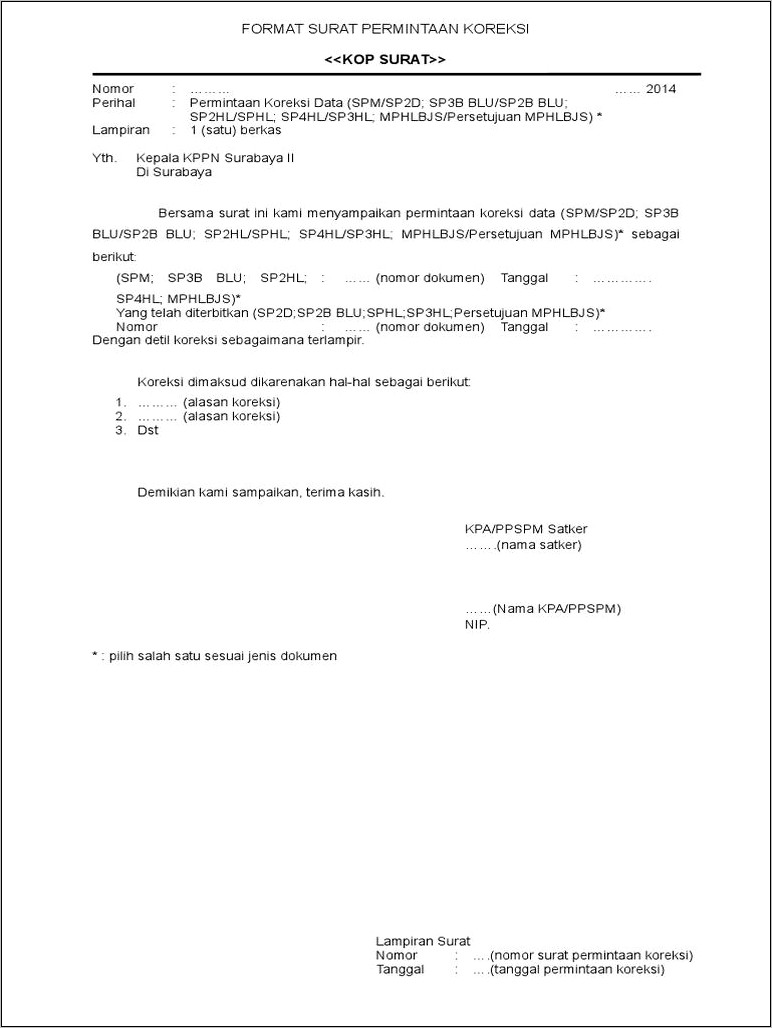 Contoh Surat Keterangan Koreksi Data