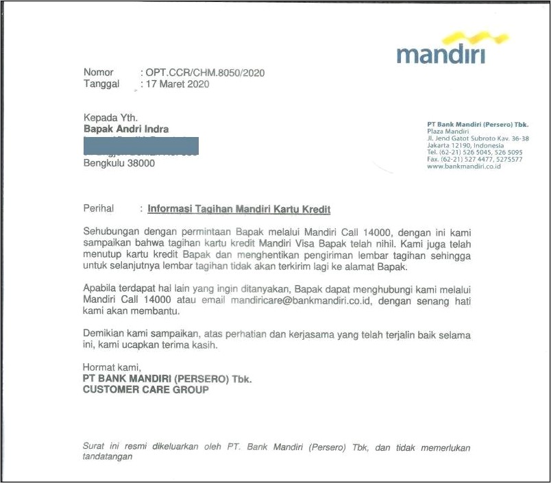 Contoh Surat Keterangan Kredit