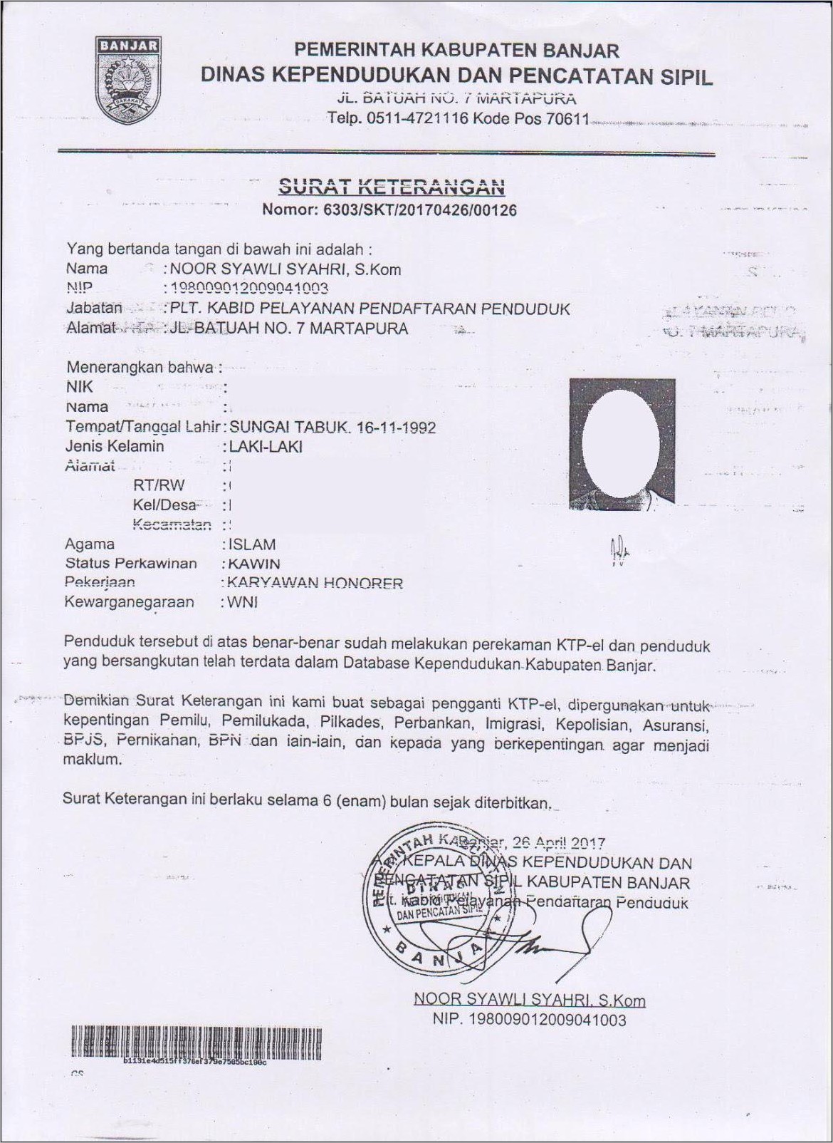 Contoh Surat Keterangan Ktp Dalam Proses