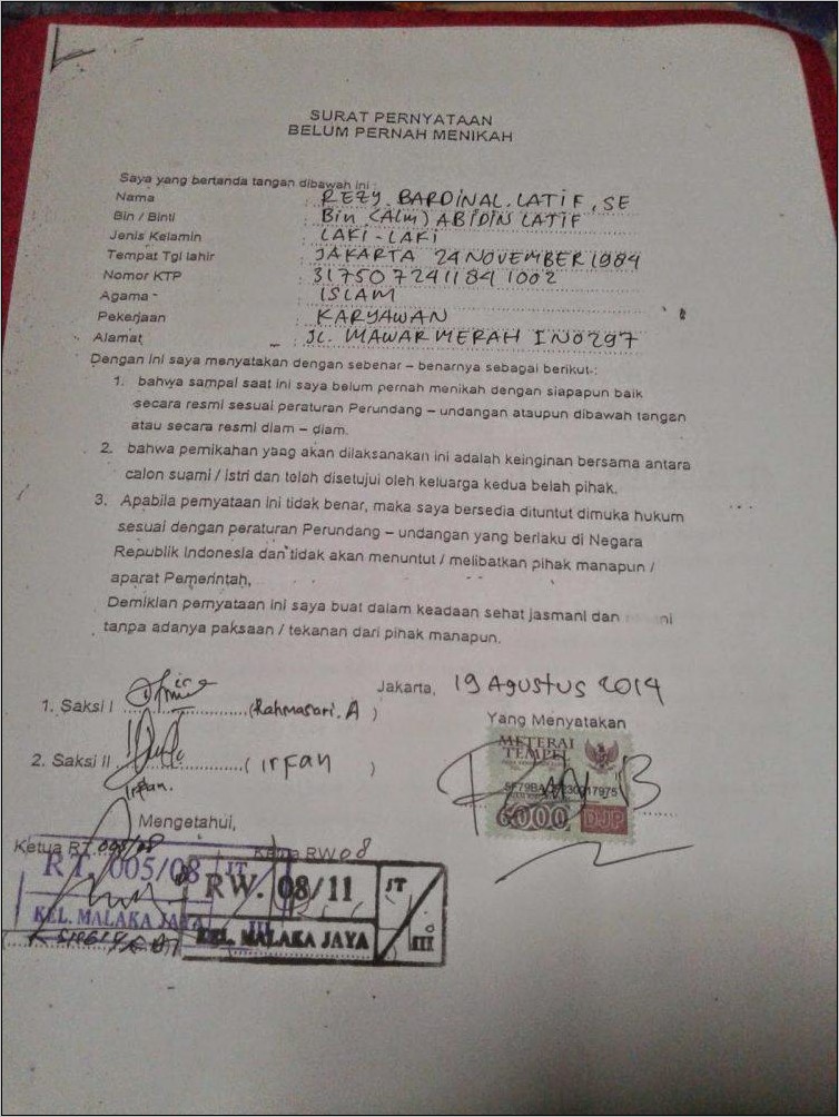 Contoh Surat Keterangan Laki Laki Untuk Mengajukan Menikah
