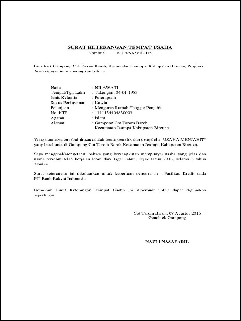 Contoh Surat Keterangan Lokasi