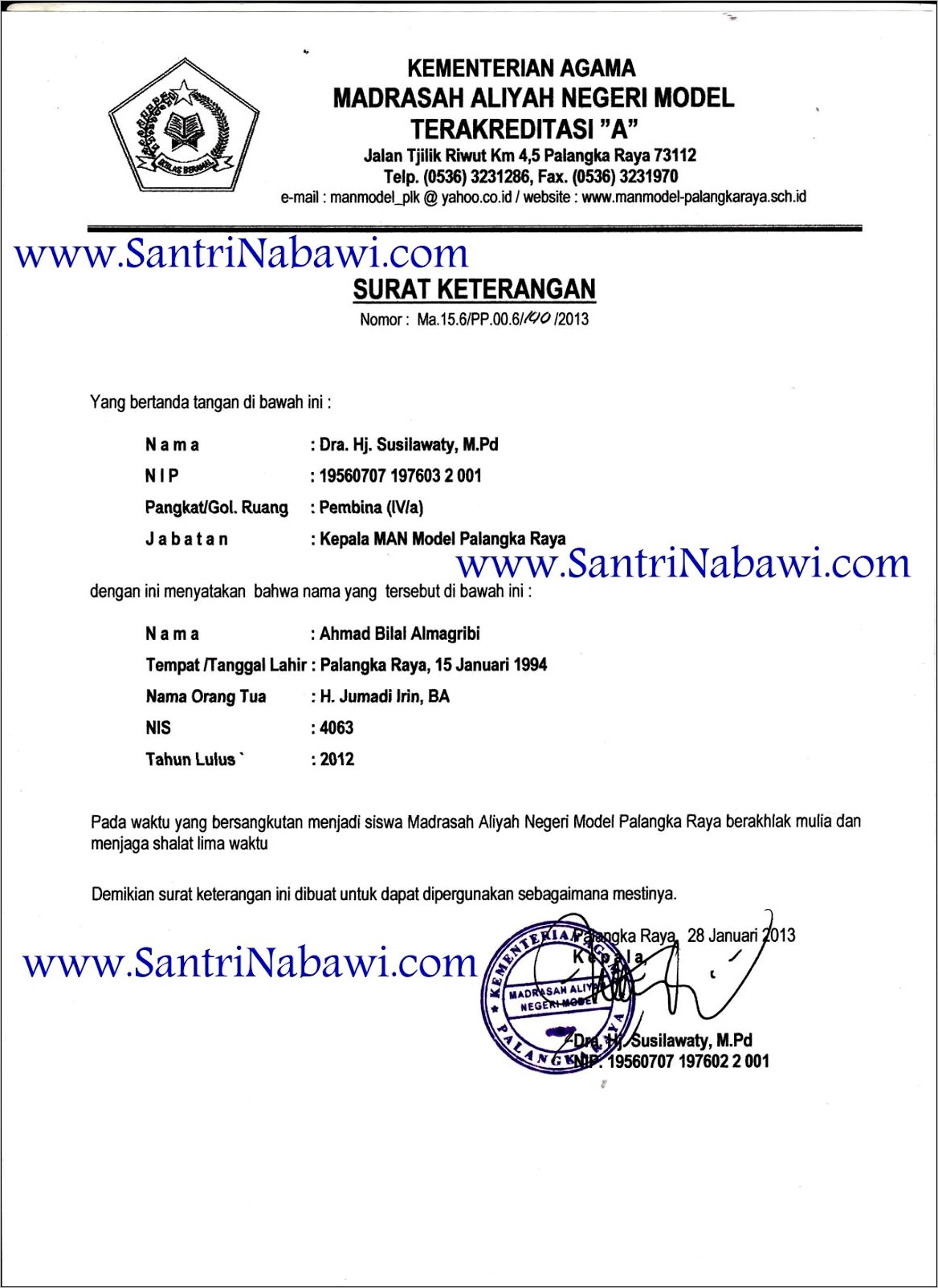 Contoh Surat Keterangan Lulus Man