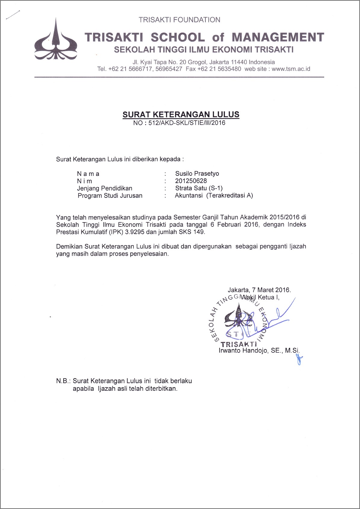 Contoh Surat Keterangan Lulus Smp 2017