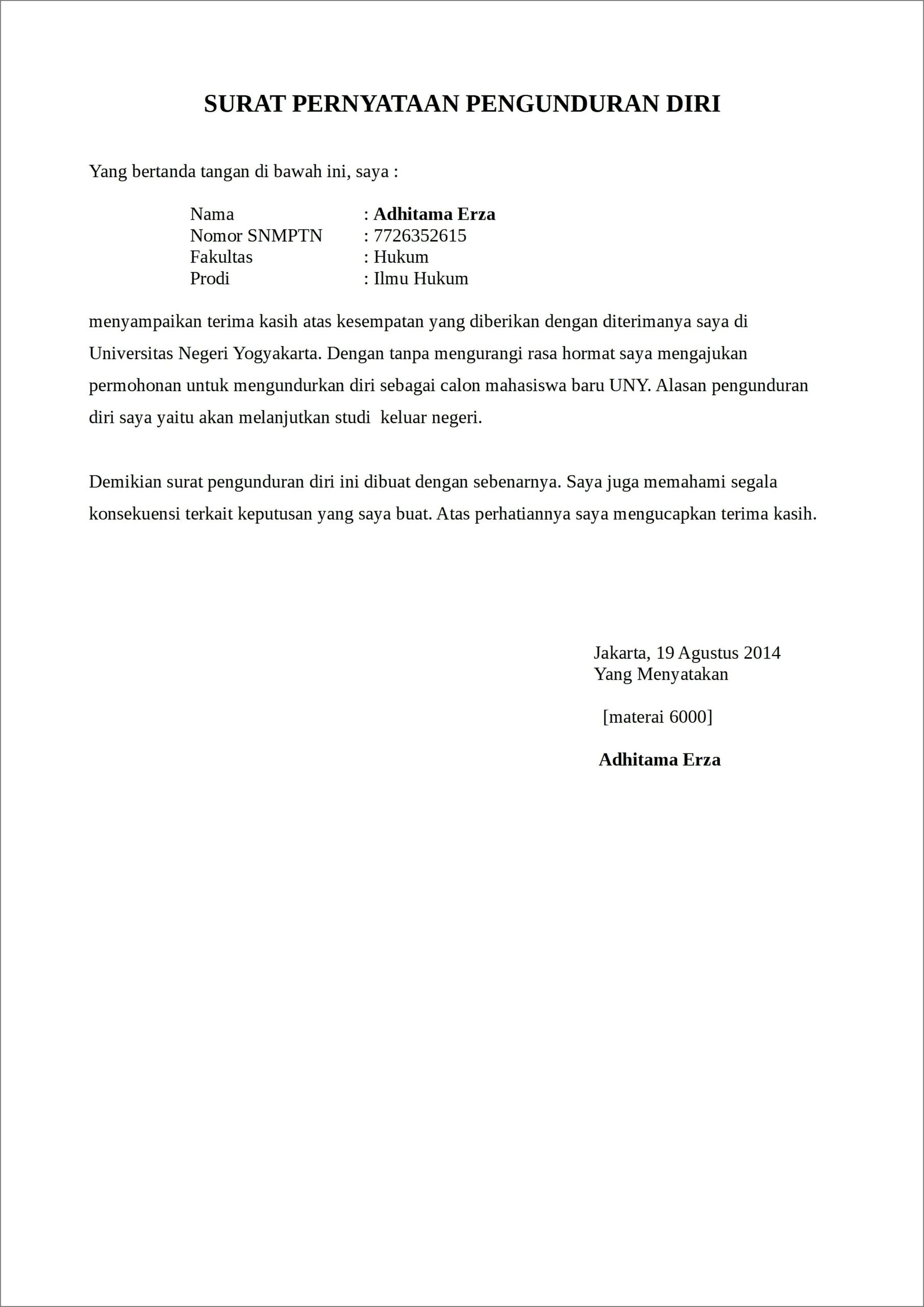 Contoh Surat Keterangan Masih Kuliah Bsi