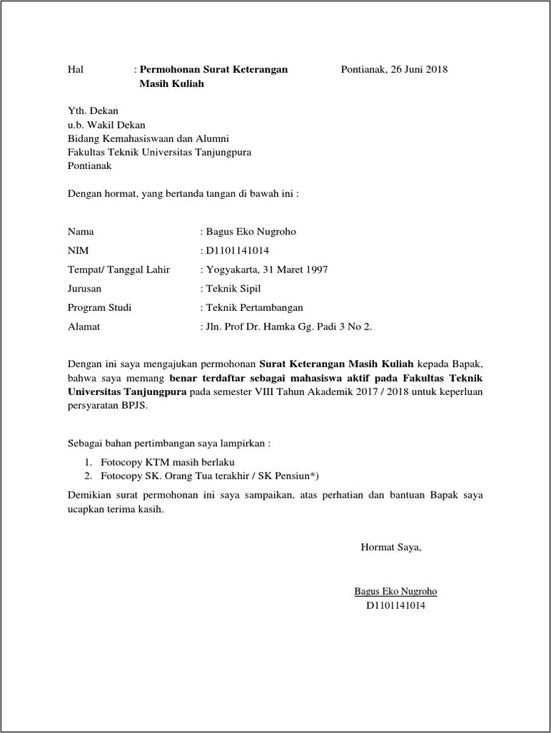 Contoh Surat Keterangan Masih Kuliah Doc