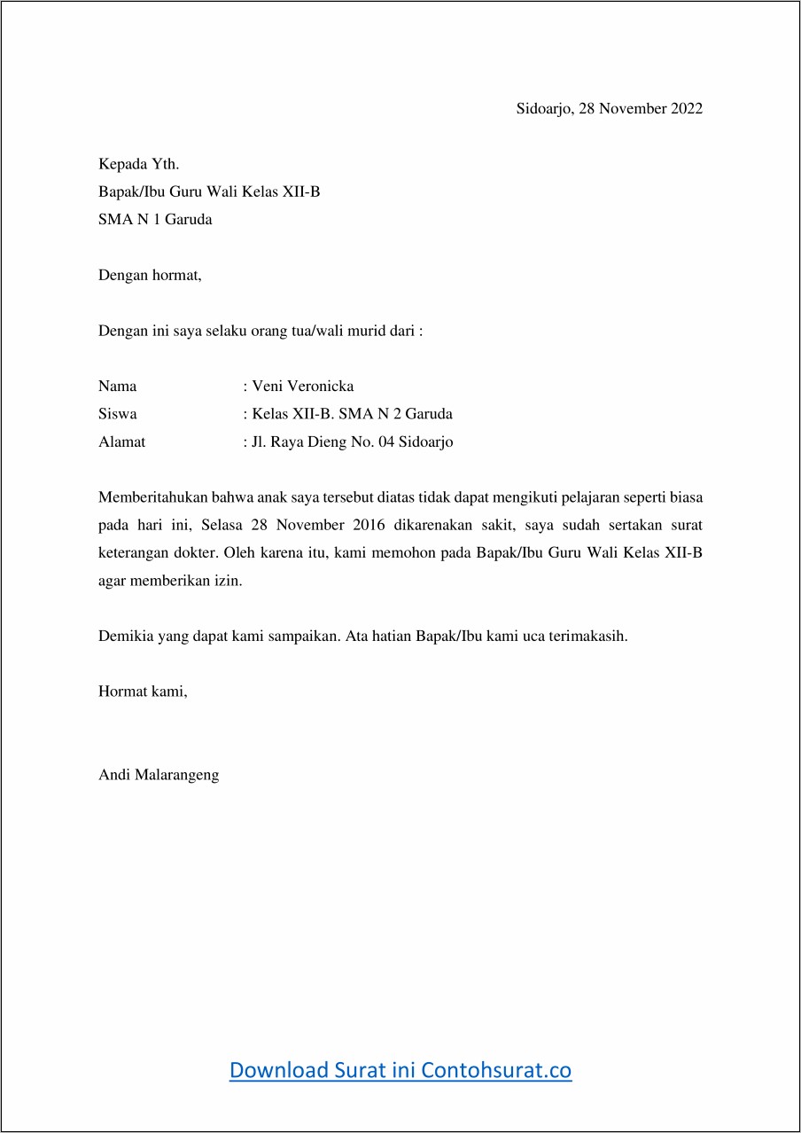 Contoh Surat Keterangan Medis
