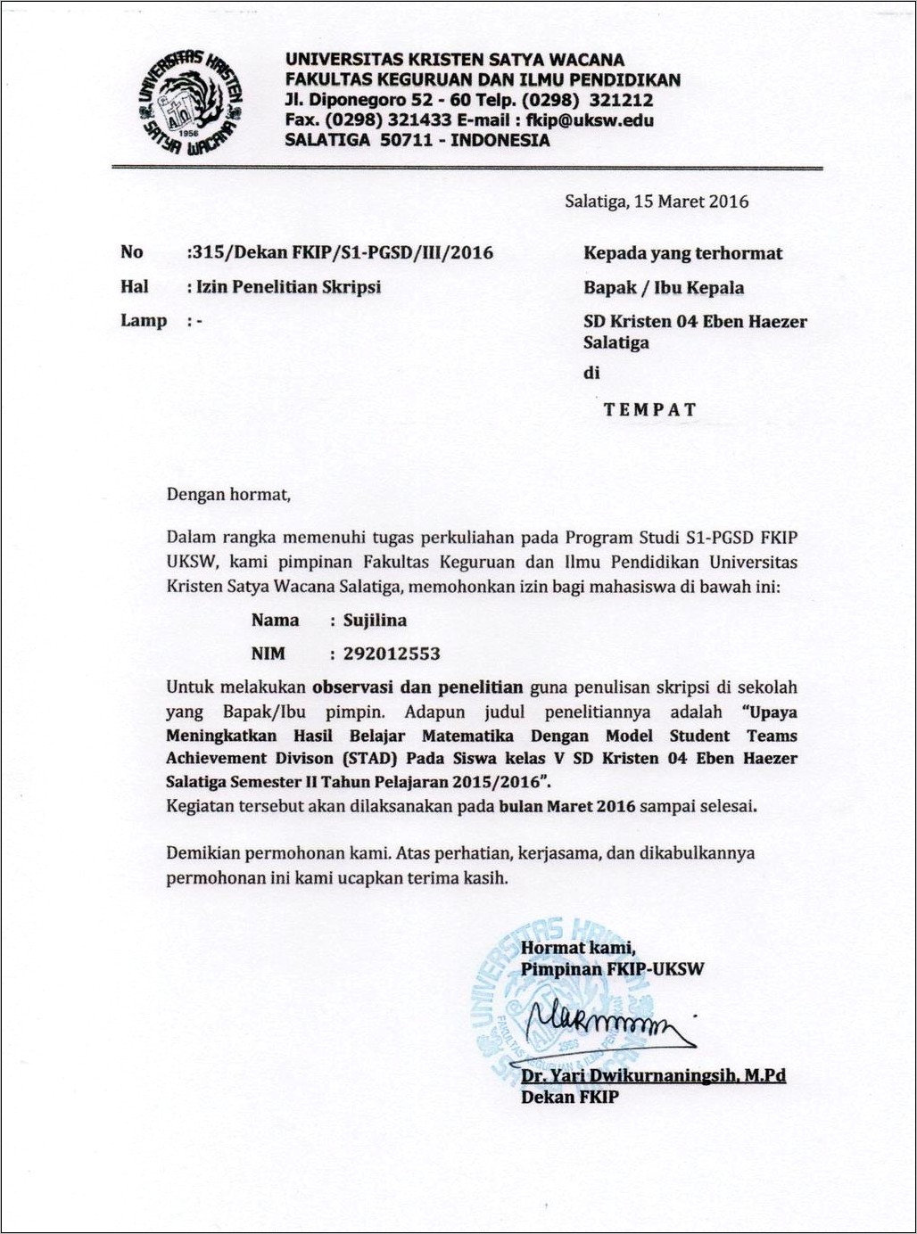 Contoh Surat Keterangan Melakukan Penelitian