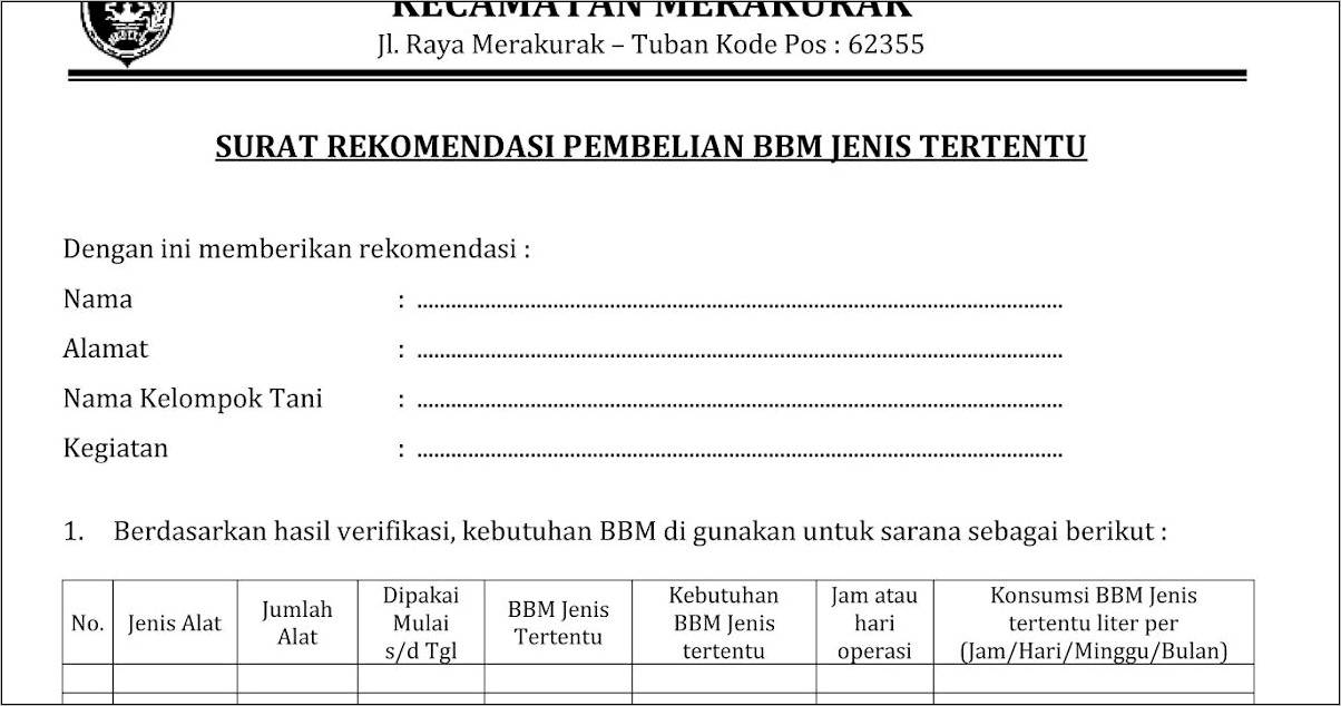 Contoh Surat Keterangan Membeli Solar Untuk Industri Kayu