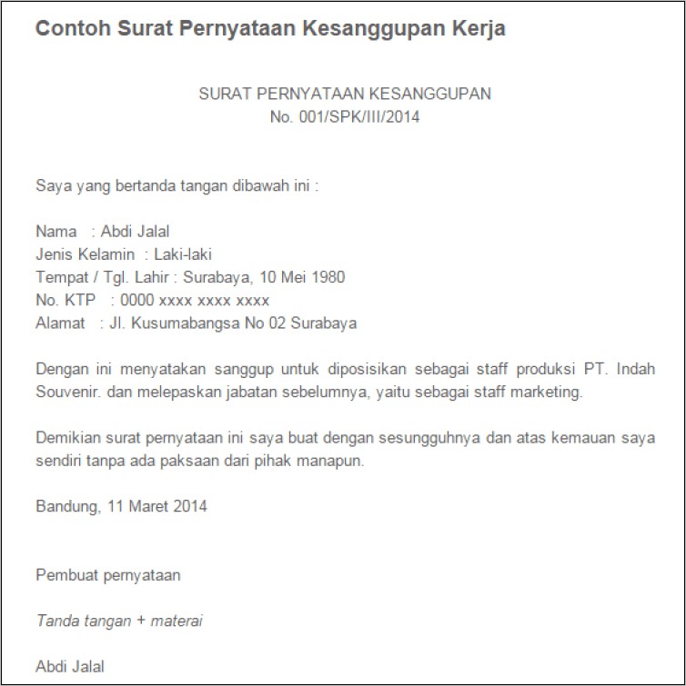 Contoh Surat Keterangan Memiliki Nuptk