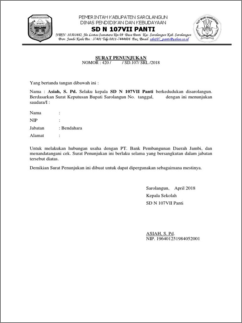 Contoh Surat Keterangan Menandatanagani Cek