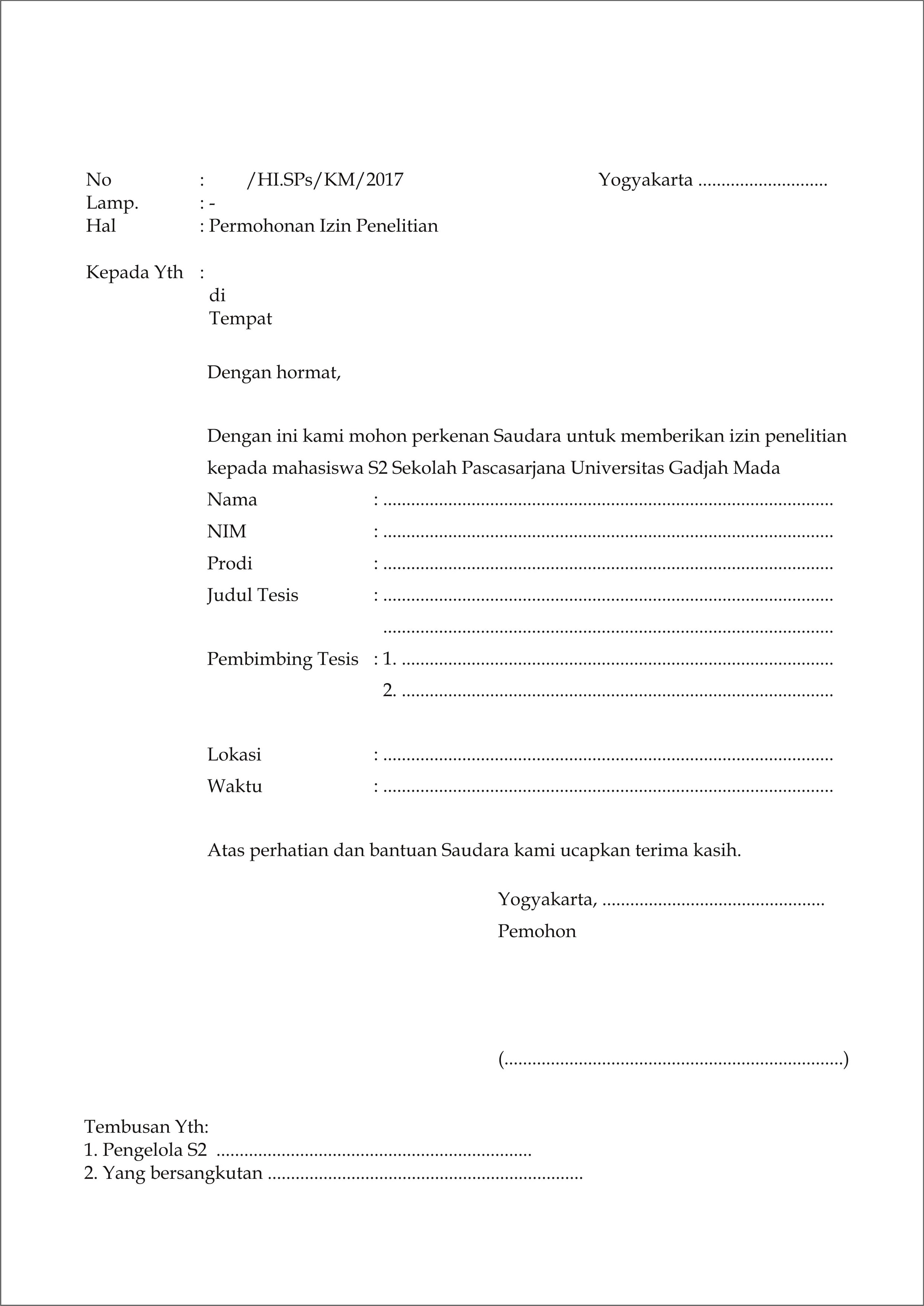 Contoh Surat Keterangan Mendaftar Pascasarjana