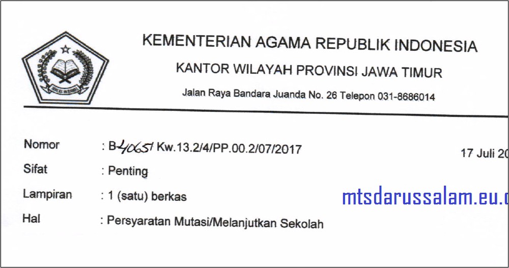 Contoh Surat Keterangan Menerima Mutasi Guru